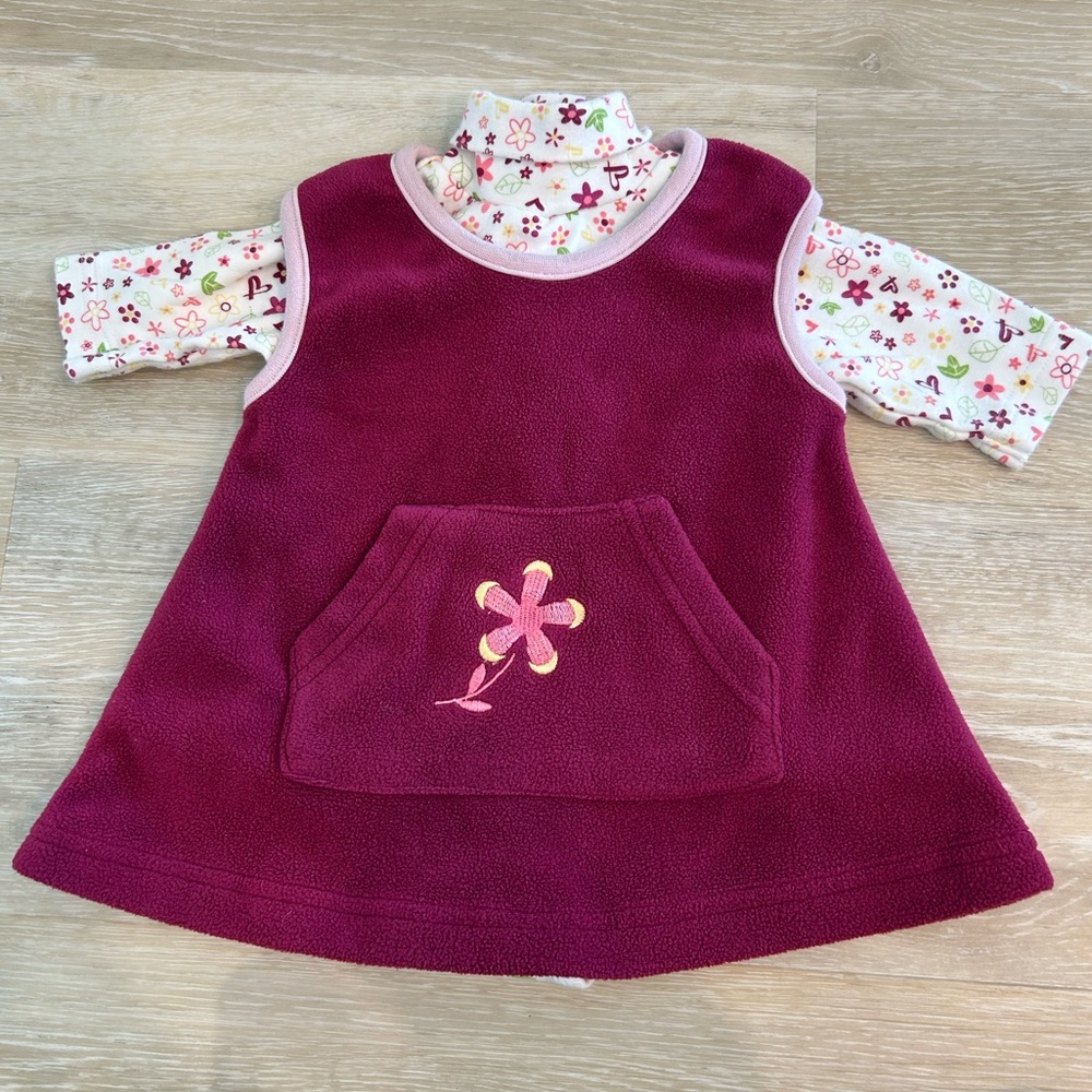 Fleece Burgundy Floral Dress with Matching Long Sleeve Onesie